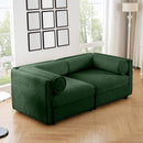 Stylish Green Chenille 2-Seater Sofa with Storage Seat and Cylindrical Backrest, Modern Fabric Loveseat