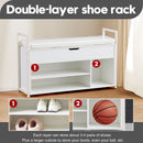 39'Shoe Storage Bench, Entryway Bench with Lift Top Storage Box, Metal and Board Bench for Entryway, Two Tier Shoe Rack Organizer for Entryway, Bedroom, Hallway, Industrial,  white