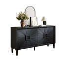 60' Premium Rustic American Farmhouse Credenza in Elegant Black - Symmetrical Sunburst Door Design, Heavy-Duty TV Stand with Adjustable Shelves, Black Wood Storage Cabinet