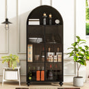 Modern Arched Storage Cabinet with Glass Doors, Open Display Shelves – Farmhouse Style Kitchen Pantry, Dining Room Accent Cabinet, Freestanding Bookcase for Living Room & Office