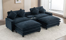 Contemporary Chenille Upholstered Sectional Sofa with Ottomans, USB Ports, Cup Holders & Storage, Blue