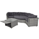 Elegant Patio Furniture Set Outdoor Daybed Rattan Sectional with Cushions and Center Table, Grey, Iron + Rattan
