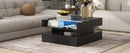 U-Can Lift-Top Coffee Table with 2 Drawers, Modern Square Coffee Table with Glass Top and High-Gloss Finish, Hidden Space and LED Lights for Living Room