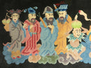 Chinese Wool Pictorial Rug 3x6 Counsel of Wise Elders Philosophers, Vintage Hand Knotted Black Chinese Carpet, Swan, Clouds Confucius, Rare