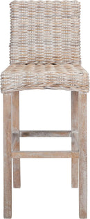 Grey Wash Rattan 30 Inch Bar Stool With Parsons Legs