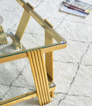 Modern Stainless Steel Coffee Table Set (Set of 2), Double-Layer Clear Tempered Glass Table Top, Coffee Table & End Side Table 2-Pieces Sets for Living Room Home Office, Gold