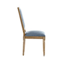 Rustic French Country Dining Chairs Set of 6 with Cane Backrest & Upholstered Seats in Slate Blue Solid Rubberwood