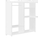 Queen Size Loft Bed Frame with Built-in Wardrobe, Metal Loft Bed with Desk and Storage Shelves, White