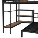 Queen Over Twin Bunk Bed with storage area on upper bed, lower bed with hangers and shelves, Space-Saving/Noise Reduced,black