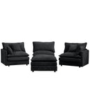 Modular Sectional Sofa, 105 Inch L Shaped Couch Set, Comfy Cloud Couches with Movable Ottoman, Black Chenille