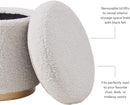 Cream Sherpa Deluxe Storage Ottoman Solidwood Base