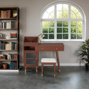 Modern Makeup Vanity Desk with Drawers, Cabinet & Charging Port, Space-saving Dressing Table Set with Stool for Small Places, Walnut