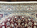Persian Nain Rug 8x11, Wool and Silk Highlights, Burgundy & Ivory