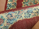 Small Persian Kirman Rug 2x4, Wool Oriental Vintage Handmade Carpet, Hand Knotted Floral Medallion, Red & Beige, Semi Open Field