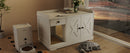 GO Cat Litter Box Enclosure, Litter Box Furniture Hidden with Cat Litter Mat, Indoor Cat House with Storage Drawer Side Table, Farmhouse Style Cat Box Cabinet for Living Room, White