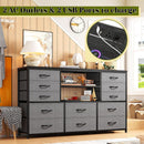 12 Drawer Long Dresser With LED Lights And Built In Power Outlet For Bedroom Storage