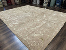 Tibetan Rug 9x12 Wool and Silk Beige Modern Handmade Carpet