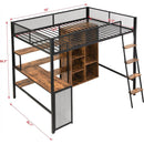 Full Size Metal Loft bed with Built-in Desk, Wardrobeand Shelves, Black(ETA:1.23)