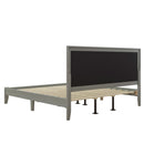 Mid-Century Solid Wood Platform Bed with Upholstered Headboard in Grey Fabric, King Size