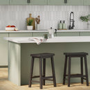 Solid Wood Saddle Bar Stool Counter Height Set 2 Black 24In