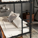 Queen over Queen Metal Bunk Bed, Industrial Detachable Bunkbeds with Safety Guard Rails for Teens, Black(Old SKU W2580S00006)