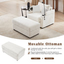 Modern Style Single Sofa with Storage, Movable Ottoman, USB Ports, Cup Holders, Phone Holder, Beige Corduroy, 41.7'