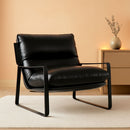 Black PU Leather MidCentury Upholstered Leisure Armchair