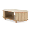 MDF ELEGANT LONG OVAL STORAGE SIDE TABLE WITH RETRO CHARM, NATURAL COLOR