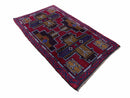 2' 10" X 4' 9" Vintage Handmade Tribal Wool Rug Balouchi Rug Afghan Rug Red Blue