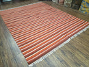 Large Striped Woolen Handmade Throw Blanket, Twin Size Bedding Hand-Woven, Indian Kilim Area Rug, 6x8 - 7x8, South American Style Textile