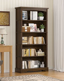 65-Inch Tall Brown Wooden Bookshelf With Five Tiers