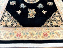 Chinese Wool Rug 9x12, Chinese Carving Carpet, Floral Medallion, Black and Beige, Butterflies, Vintage Asian Oriental Rug, 90 Line Rug
