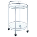 Chrissy Round Glass Shelf Metal Bar Cart Chrome