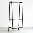 (Black) Solid Oak Wood Clothes Rack, Black Rattan Hanger Rack-clothes Rack with Shelves, Cloth Hanger Standing Garment Racks for Hanging Clothes