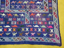 3' X 7' Vintage Handmade Indian Wool Kilim Flat weave Rug Camel Birds Blue Geometric Short Runner