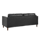 Mirod Mid-Century Modern PU Leather 3-Seat Sofa, Tufted Design, Solid Wood Legs, 2 Bolster Pillows, Comfortable Couch for Living Room & Home Office