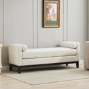 Elegant Upholstered Bench, Daybed, Ottoman with Wood Legs & Bolster Pillows in Ivory Boucle, 66.34'W