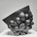 Abstract black ceramic pleated vase living room textured sculpture