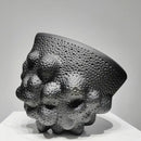 Abstract black ceramic pleated vase living room textured sculpture