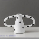 Abstract black & white ceramic vase set living room white spots