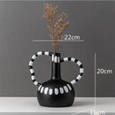 Abstract black & white ceramic vase set living room white spots