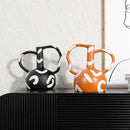 Abstract black & white geometric striped vase with abstract handle living room decor