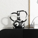 Abstract black & white geometric striped vase with abstract handle living room decor