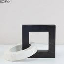 Abstract black & white marble geometric knot – living room square ring statue