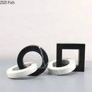 Abstract black & white marble geometric knot – living room square ring statue