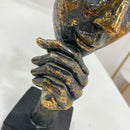 Abstract bronze & gold mask bird figurine statue for office decor
