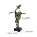 Abstract bronze & gold mask bird figurine statue for office decor