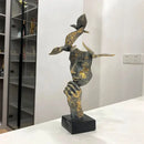 Abstract bronze & gold mask bird figurine statue for office decor