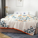 Abstract cream & blue cotton nordic throw blanket bedroom quilt