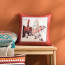 Abstract geometric cushion cover coral & teal bedroom tassel decor